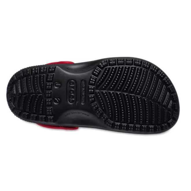 Black sole of a kids croc with red interior on a white background, 198445164101,
198445164118,
198445164125,
198445164132,
198445164149,
198445164156,, 198445164101, 198445164118, 198445164125, 198445164132, 198445164149, 198445164156, 46019, 46020, 46021