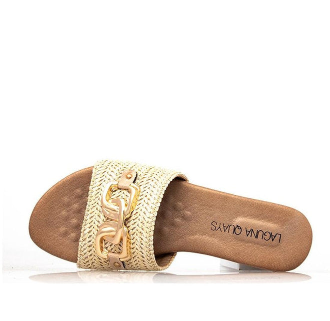 Laguna Quay Resort Karmen Beige Women's Slide Sandal Rafia NOT RETURNABLE