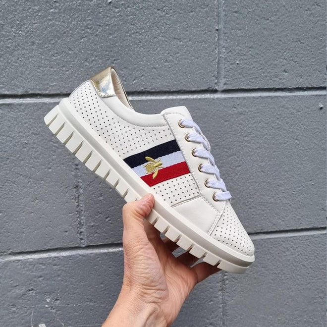 Laguna Quay Womens LEATHER Sneaker Elope White Gold CLEARANCE