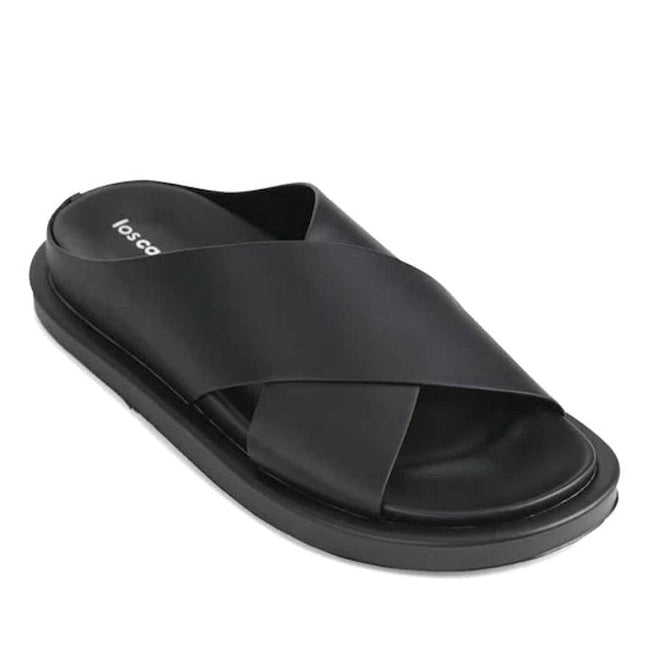 Black Los Cabos Alara sandal with criss-cross strap design on a white background. A top down view showing the support under the toes on the footbed.,
9321191150123,
9321191150130,
9321191150147,
9321191150154,
9321191150161,
9321191150178,
, 9321191150123, 9321191150130, 9321191150147, 9321191150154, 9321191150161, 9321191150178