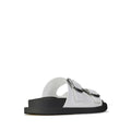 The Los Cabos Womens Slide Ando with Arch Support in white features two large silver buckles, a thick black sole, and a cushioned footbed. Shown from the side on a white background., 9321191051901, 9321191051918, 9321191051925, 9321191051932, 9321191051949, 9321191051956
