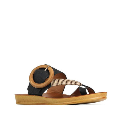 Los Cabos Dama Black Light Flexible Sandal Jandal- showing side view of the right foot of the comfy flexible synthetic sandals slides for women
