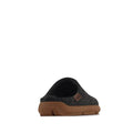 The Los Cabos Felton Graphic Black Women's Felted Slipper House Shoe is shown from the back, featuring a cozy, breathable dark gray design with a brown rubber sole against a plain white background., 9321190005967, 9321190005974, 9321190005981, 9321190005998, 9321190006001, 9321190006018