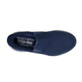 Top view of a Skechers Mens Slip Ins Relaxed Fit Equalizer 6.0 WW Stoaver Navy shoe, featuring a navy mesh upper, white sole, and "Skechers Slip-ins Air-Cooled Memory Foam Relaxed Fit" printed on the insole., 51966, 51967, 199025039116, 51969, 199025039130, 51971, 51972