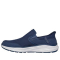 The Skechers Mens Slip Ins Relaxed Fit Equalizer 6.0 WW Stoaver Navy is a navy blue extra wide slip-on sneaker with a mesh upper, cushioned white sole, rounded toe, subtle stitching, and air-cooled memory foam for all-day comfort., 51966, 51967, 199025039116, 51969, 199025039130, 51971, 51972