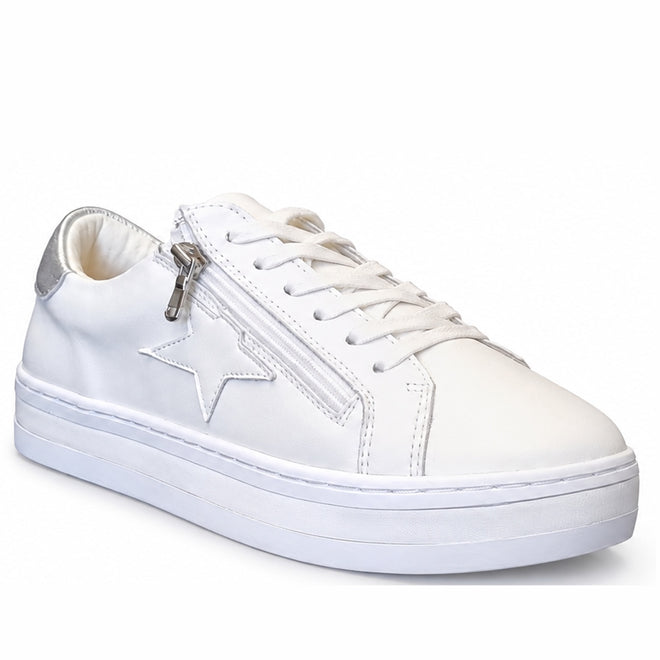 One Trick Pony Daze White Leather Trainer With Zip