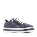 One Trick Pony Daze Navy Leather Trainer With Zip