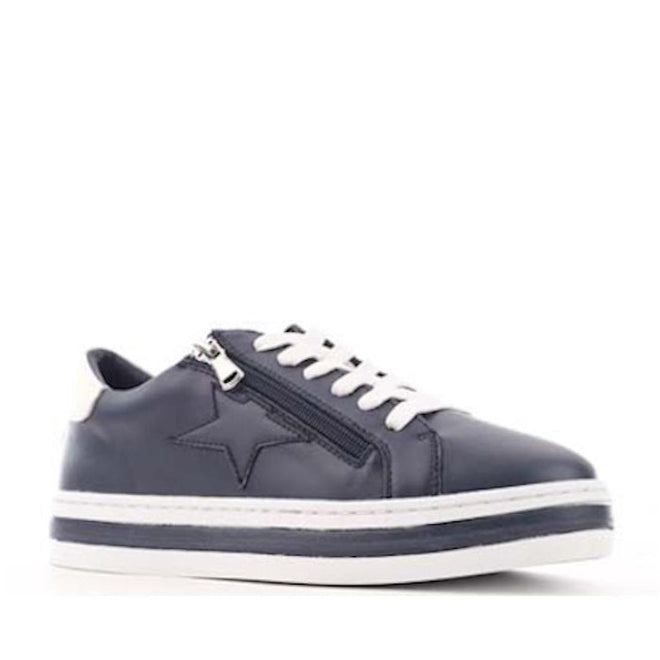 One Trick Pony Daze Navy Leather Trainer With Zip