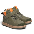 The Pretty Brave Hi Top Boot Corey Olive is a kids’ olive green leather high-top with orange accents, brown soles, laces, and a hook-and-loop strap. Podiatrist-approved with reinforced toe caps and padded collars for all-day comfort., 50474, 50475, 9420075364370, 9420075364363, 9420075364356, 9420075364349, 9420075364332, 9420075364325, 9420075364318, 9420075364301, 50484, 50485