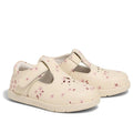 The Pretty Brave Miley First Walker Mary Jane T Bar features cream genuine leather with a pink and brown floral pattern, podiatrist-approved hook-and-loop closure, and a stylish T-bar design in Winter Bloom Pink., 9420075361980, 9420075361973, 9420075361966, 9420075361959