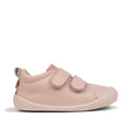 The Pretty Brave First Walker Toto Leather Trainer in Dusky Pink is a light pink leather sneaker with a rounded toe, soft sole, pull tab, and two Velcro straps—perfect baby walking shoes for your little one’s first steps., 9420075366329, 9420075366312, 9420075366305, 50976
