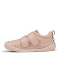 The Pretty Brave First Walker Toto Leather Trainer in Dusky Pink is a light pink leather sneaker featuring two Velcro straps, a rounded toe, and a heel pull tab, shown in side view against a white background., 9420075366329, 9420075366312, 9420075366305, 50976