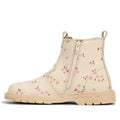 The Pretty Brave Girls Hudson Winter Bloom Pink Leather Boot features beige leather, a side zipper, rugged sole, and a playful pink floral pattern—these podiatrist-approved boots offer both style and support for kids., 9420075363205, 9420075363199, 9420075363182, 9420075363175, 9420075363168, 9420075363151, 9420075363144, 9420075363137, 9420075363120, 9420075363113