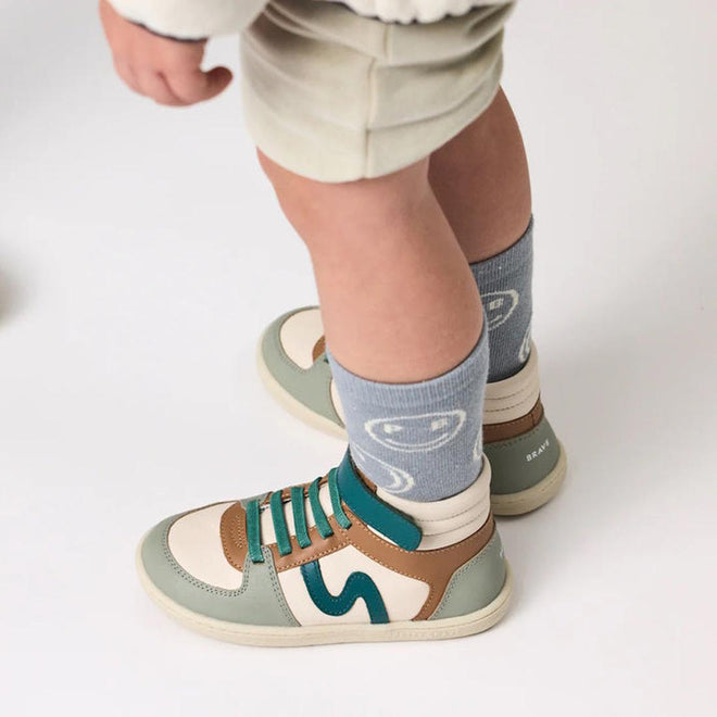 Pretty Brave Socks 2 Pair Pack Smiley Sage/White