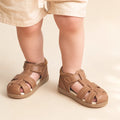 Pretty Brave Child Theo Caramel  Leather Closed Toe Sandal 26