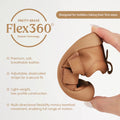 A hand bends the Pretty Brave First Walker Toto Leather Trainer Tan to show its flexibility. Features include breathable leather, adjustable straps, lightweight design, and multi-directional flexibility for first steps., 9420075366183, 9420075366176, 9420075366169, 9420075366152, 51694