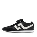 The Rollie Womens Shift Black/Bone Sneaker features a black design with a white wavy side stripe, black laces, black sole with white midsole, and suede detailing at the toe and heel for a sleek, athletic look., 9339554369945, 9339554362427, 9339554100234, 9339554006246, 9339554000138