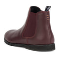 The Rollie Womens Chelsea Dark Cherry Leather Ankle Boot features a black heel pull tab, elastic side panel, and black sole, shown from the rear side angle., 9339554019543, 9339554104898, 9339554094687, 9339554000190, 9339554073989