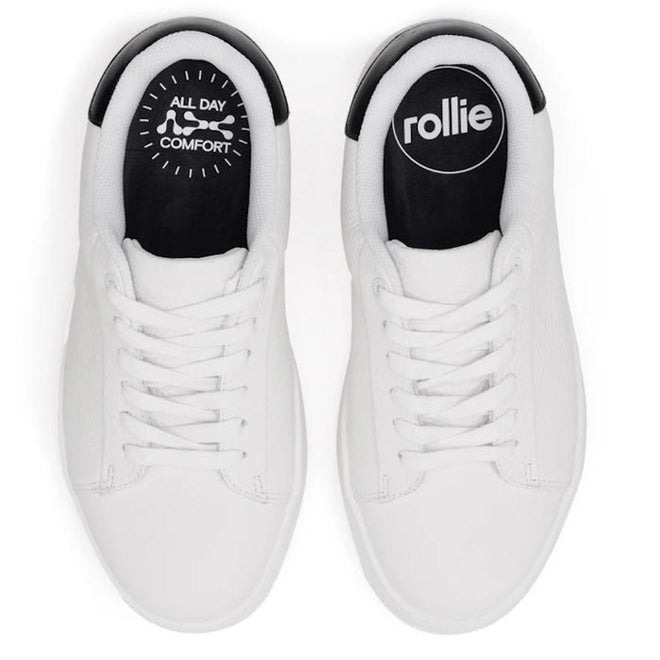 Rollies Womens Courtclub All White Black Leather Trainer