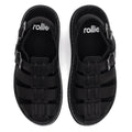 Top down view Rollie Hyde Fisherman Black sandals with 'rollie' branding on a white background.,
9781760788858,
9781760788865,
9781760788872,
9781760788889,
9781760788896,
