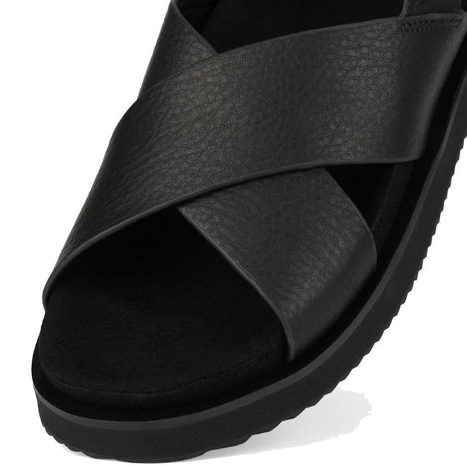Rollie Womens Rhodes Cross Sandal Tumble Black Leather w/Back Strap
