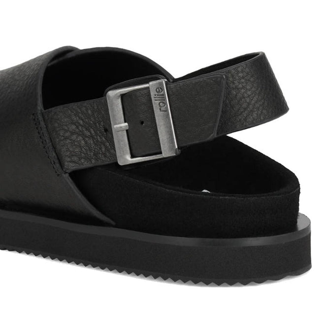 Rollie Womens Rhodes Cross Sandal Tumble Black Leather w/Back Strap