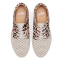 The Rollie Womens Sidecut Punch Bone Leather Leopard Cut Out Brogue features perforated white leather with punch hole detailing at the front and tan leopard print at the back, shown from a top view., 9339554303413, 9339554303420, 9339554303437, 9339554303444, 9339554303451, 9339554303468