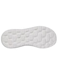 White sole viewed from below shows raised oval and rectangular grip patterns—designed for the Skechers Womens Slip In Go Walk Arch Fit N-Joy Taupe walking shoe., 49941, 49942, 199025245340, 49944, 199025245364, 49946, 199025245388, 49948, 199025245401, 49950