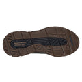 The image shows the brown and black treaded sole of Skechers John Deere Waterproof Respected Swamper Boots Olive Brown Slip Ins, labeled SKECHERS STEADY GRIP and GOODYEAR, highlighting a durable, slip-resistant design., 50410, 198376036836, 198376036850, 198376036874, 198376036898