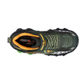 Green and black sneaker with orange accents, top down view on a white background,
198376279318,
198376279332,
198376279356,