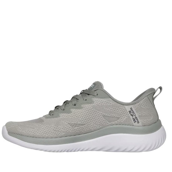 The Skechers Mens Slip Ins Bounder 2.0 Maylon Trainer in sage green features a mesh upper, memory foam cushioned sole, lace-up front, pull tab at the heel, and Summits branding—ideal for all-day comfort., 198739007268, 48234, 198739007282, 48236, 198739007305, 48238, 198739007329