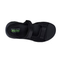 Top view of Skechers Mens Go Walk Flex SD Easy Entry Slip In Sandals in black, featuring two adjustable straps, Skechers branding with green accents on the insole. Ideal for men seeking comfortable slip-in sandals., 48219, 48220, 48221, 198376833930, 198376833947, 198376833954, 48225