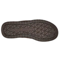 The image shows the bottom view of a Skechers Men's Relaxed Fit: Murette - Garvanza Slipper Scuff in Chocolate Brown, featuring a textured, diamond-shaped tread and ridged edges for grip., 52028, 52029, 196311210495, 196311210501, 52032, 196311210518