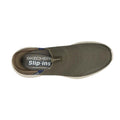 Top view of Skechers Mens Slip Ins Ultra Flex 3.0 Viewpoint in olive green with mesh upper, Stretch Fit design, white sole, and Slip-ins label on insole for easy on and off comfort., 38459, 38460, 196642911429, 196642911443, 196642911467