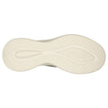 The Skechers Mens Slip Ins Ultra Flex 3.0 Viewpoint features a cream-colored sole with a wavy, textured grip pattern. Bottom view shows fine grooves and easy-access Hands Free Slip-ins design, set against a white background., 38459, 38460, 196642911429, 196642911443, 196642911467
