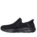 The Skechers Mens Slip Ins Relaxed Fit Equalizer 6.0 WW Stoaver Black features a mesh upper, thick cushioned sole, extra wide fit, Air-Cooled Memory Foam comfort, low heel, and a subtle logo near the heel., 199025038959, 51659, 199025038973, 51661, 199025038997, 51663, 51664, 199025038959, 51659, 199025038973, 51661, 199025038997, 51663, 199025039017