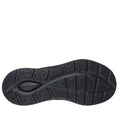 The image shows the black rubber outsole of Skechers Mens Slip Ins Relaxed Fit Equalizer 6.0 WW Stoaver, featuring geometric tread for grip and Skechers branding at the heel, plus Air-Cooled Memory Foam for comfort., 199025038959, 51659, 199025038973, 51661, 199025038997, 51663, 51664, 199025038959, 51659, 199025038973, 51661, 199025038997, 51663, 199025039017