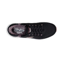 Top view of the Skechers Arch Fit 2.0 Slip In Spotted Grace Black Multi sneaker with black laces, white sole, and a pink leopard print insole featuring the Skechers Slip-ins logo—crafted for comfort with Arch Fit support., 199025299961, 48851, 199025299985, 48853, 199025300001, 48855, 199025300025, 48857, 199025300049, 199025300063