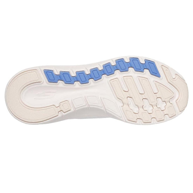 The image shows the bottom view of a Skechers Arch Fit 2.0 Slip In Spotted Grace White Blue sole, featuring blue rectangular grip sections near the toe and various textured patterns for traction., 48793, 48794, 199025962681, 48796, 199025962704, 48798, 199025962728, 48800, 48801, 48802
