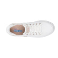 Top down view of a Skechers Bobs Dvine So Flattered  Wide Width White sneaker with a visible brand logo on a white background,
198376269258,
198376269272,
198376269296,
198376269319,
198376269326,, 45492, 45493, 198376269258, 45495, 198376269272, 45497, 198376269296, 45499, 198376269319, 198376269326
