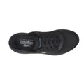 Top view of the Skechers Arch Fit 2.0 Slip In WIDE FIT Lace Up Easy Chic Black shoe, featuring black laces, a breathable mesh upper, Arch Fit insole for comfort and support, and wide width sizing for a better fit., 50572, 198376162054, 198376162078, 198376162092, 198376162115, 50581