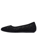 The Womens Skechers Cleo 2.0 Glitzy Daze Ballet Flat in black features a textured surface, sparkling embellishments, a rounded toe, low heel, and an eco-friendly design for stylish and sustainable wear., 50212, 196989721118, 196989721132, 196989721156, 196989721170, 50221