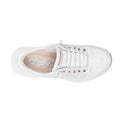 Top view of the Skechers Womens Slip In Contour Foam Golden Hour Cozy Fit sneaker in white with rose-gold accents and a cushioned insole for all-day comfort., 49547, 198739849509, 198739849523, 198739849530, 198739849547, 198739849554, 198739849561, 198739849585, 198739849592