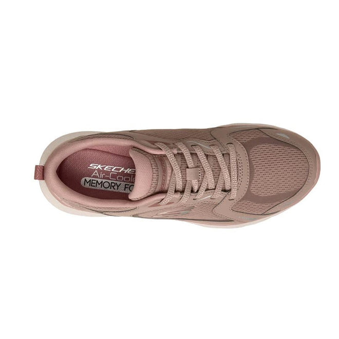 Top view of a dark rose Skechers Womens Flex Appeal 3.0 Retro Rush sneaker featuring mesh and synthetic materials, lace-up closure, and “Air-Cooled Memory Foam” visible on the insole., 50172, 50173, 198739845396, 50175, 198739845419, 50177, 198739845433, 50179, 50180, 50181