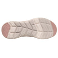 The image shows the outsole of the Skechers Womens Flex Appeal 3.0 Retro Rush Dark Rose, with a grid tread pattern and grooves for flexibility. Its off-white base has light pink rubber at toe and heel for added grip and comfort., 50172, 50173, 198739845396, 50175, 198739845419, 50177, 198739845433, 50179, 50180, 50181