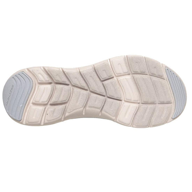 The image shows the bottom view of the Skechers Womens Flex Appeal 3.0 Retro Rush Charcoal Grey, featuring a textured, grid-like tread and grey rubber sections at the toe and heel for enhanced grip and sporty style., 49738, 49739, 198739845242, 198739845259, 198739845266, 198739845273, 198739845280, 198739845297, 198739845303, 198739845327