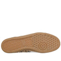 The image shows the sole of the Skechers Womens HotShot On The Prowl Leopard Suede Sneaker, featuring a tan rubber base with grip-enhancing textures. Leopard print suede is visible at the edges, highlighting its bold animal-inspired design., 52252, 199025014359, 199025014373, 199025014380, 199025014397, 199025014410, 52257