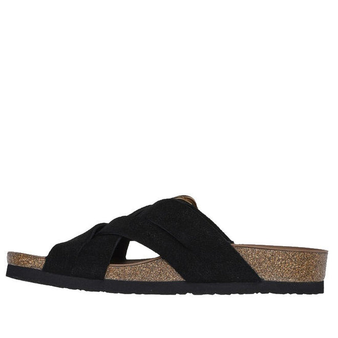 Skechers Womens Arch Fit Granola Natural Hangout Slide Black Suede Upper