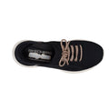 Top view of the Skechers Womens Slip-ins Ultra Flex 3.0 - Diamond Dreamer Black Rose Gold, featuring beige laces, a mesh upper, Air-Cooled Memory Foam insole, and a white sole for comfort., 198376571917, 198376571931, 198376571948, 198376571955, 198376571962, 198376571979, 198376571986, 198376571993, 198376572006
