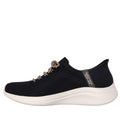 The Skechers Womens Slip-ins Ultra Flex 3.0 - Diamond Dreamer Black Rose Gold features a breathable mesh upper, white textured sole, light brown laces, Air-Cooled Memory Foam for comfort, and heel tab text., 198376571917, 198376571931, 198376571948, 198376571955, 198376571962, 198376571979, 198376571986, 198376571993, 198376572006